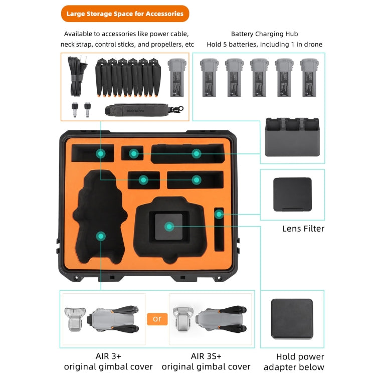 For DJI Air 3S / 3 Sunnylife Safety Carrying Case Large Capacity Waterproof Shock-proof Hard Travel Case For DJI Air 3S / 3 Sunnylife Safety Carrying Case Large Capacity Waterproof Shock-proof Hard Travel Case